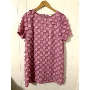 Entro Shift Mini Dress Size L Rose Pink Dot Applique Zip Back Boho Brunch